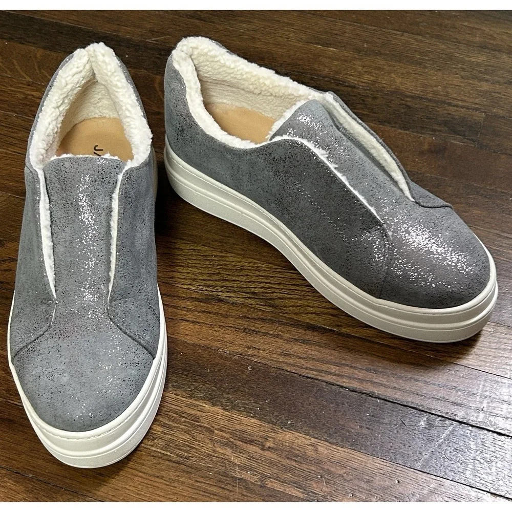 J/Slides Nada platform sneakers feature a pewter metallic suede upper Size 7
